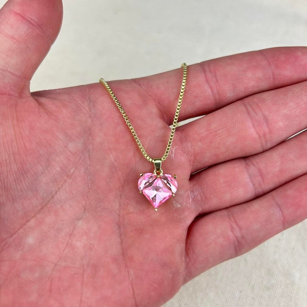 Vintage Y2K gold and pink heart gem indie style necklace pearl cottage